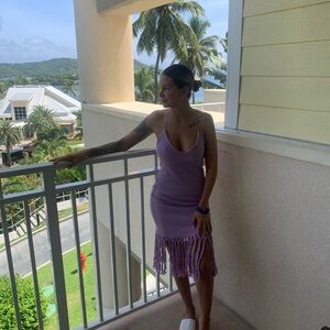 Purple Fringe Knit Dress